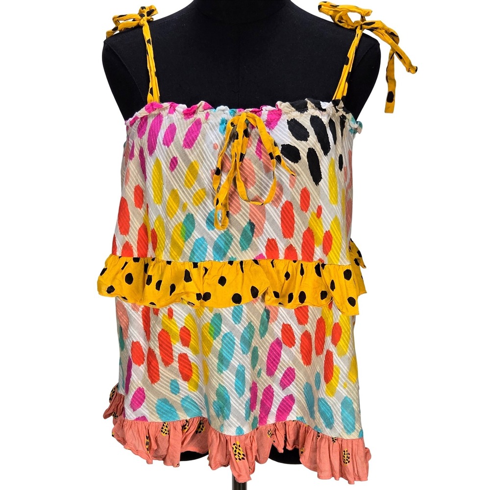 Women's Conditions Apply Small Mixed Print Ruffle Tie Strap Cami‎ Top Festival